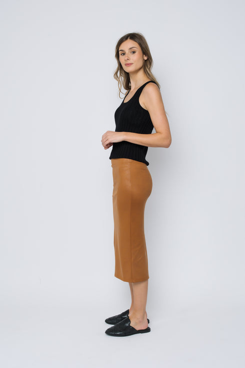 Erin-Faux Leather Midi Skirt